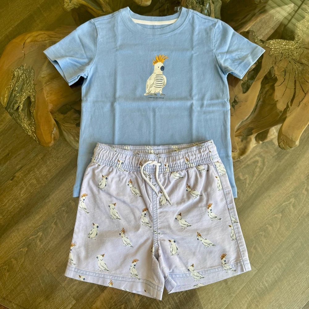Janie and Jack - Blue Parrot Tropical Swim and T-shirt Set